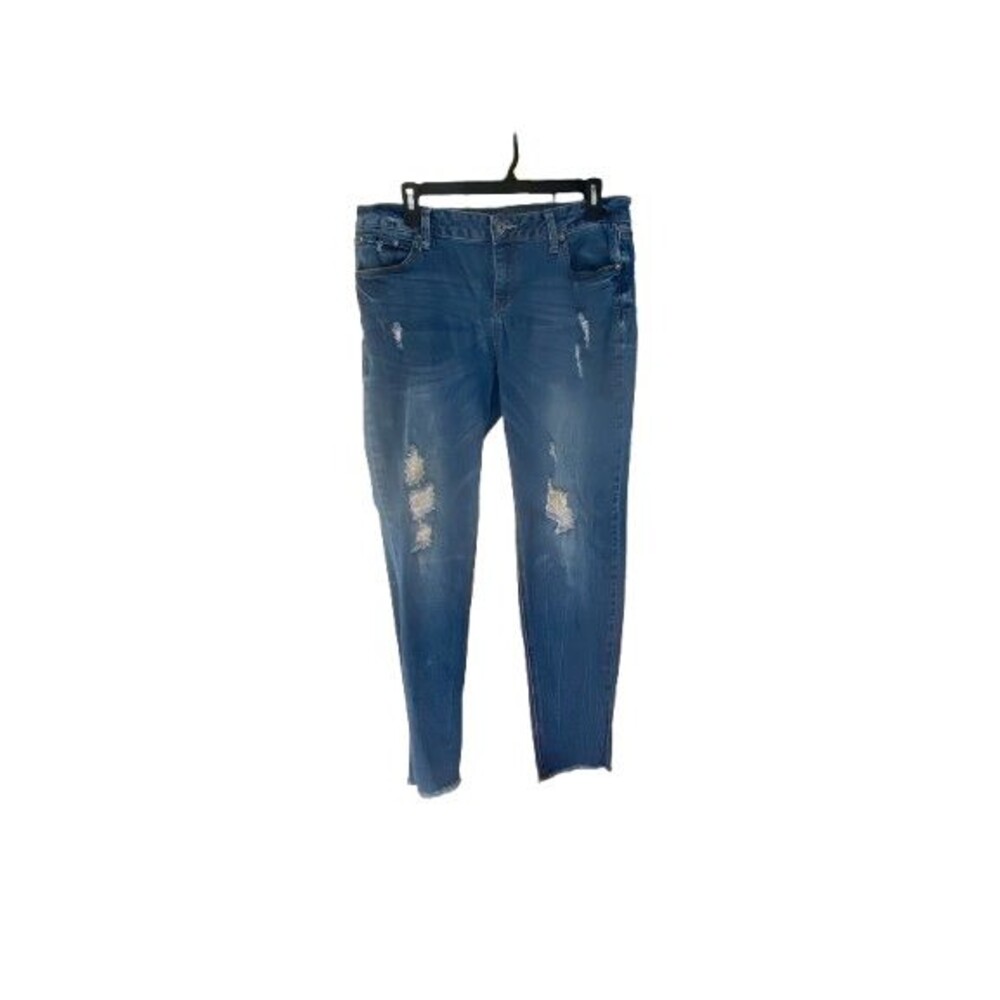 Womens Jeans True Craft Straight Leg Frayed Size 13 Dark Blue